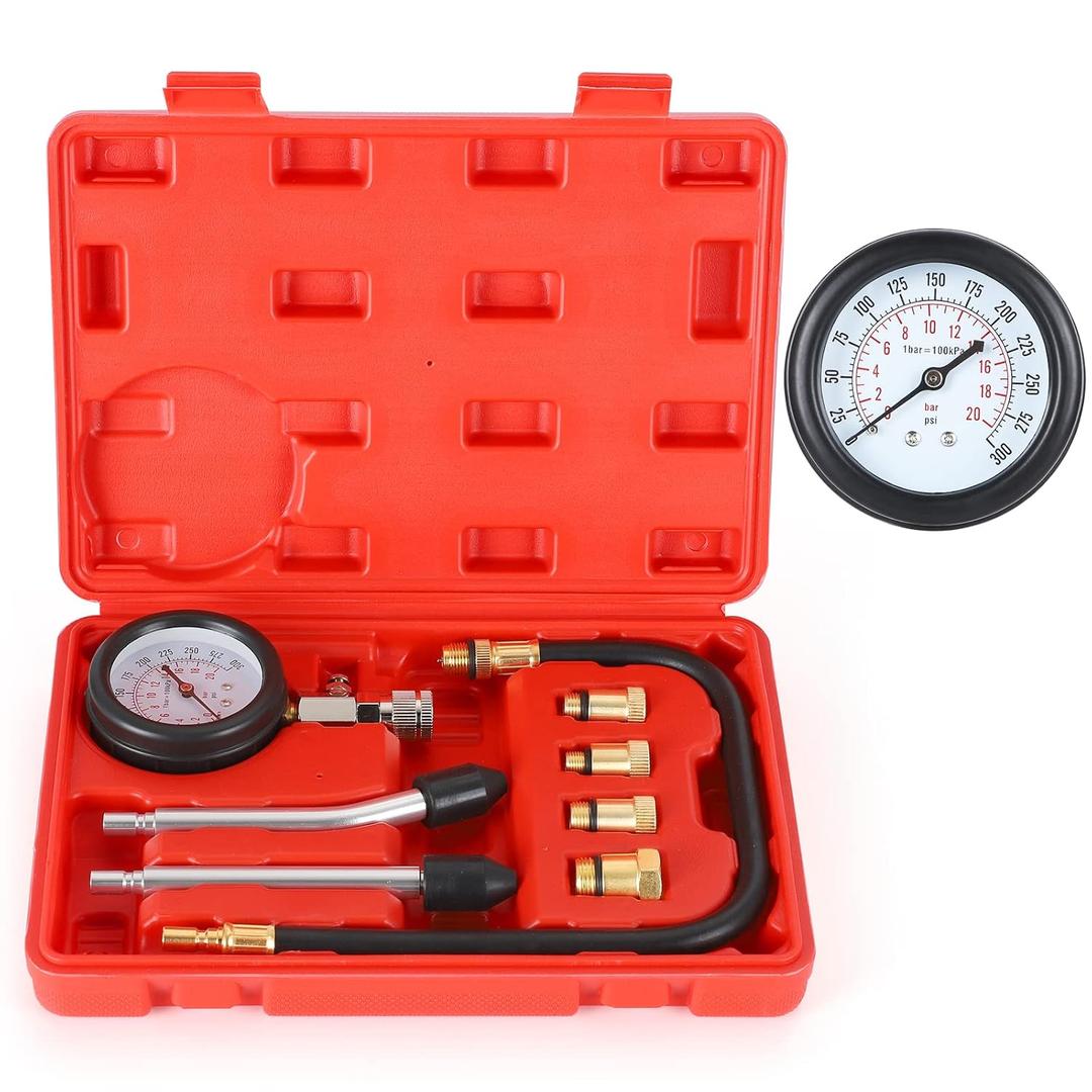 Compression Tester,Test Gauge, Motorcycle, car, Outboard Engine, Chainsaw, Snowmobile, car, Gasoline, Gas Engine (RED)