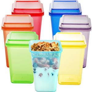 Youngever 7 Sets Plastic Parfait Cups with Lids and Inserts, Reusable Yogurt Cups - Spill and Leak Proof (Large 12 Ounce)