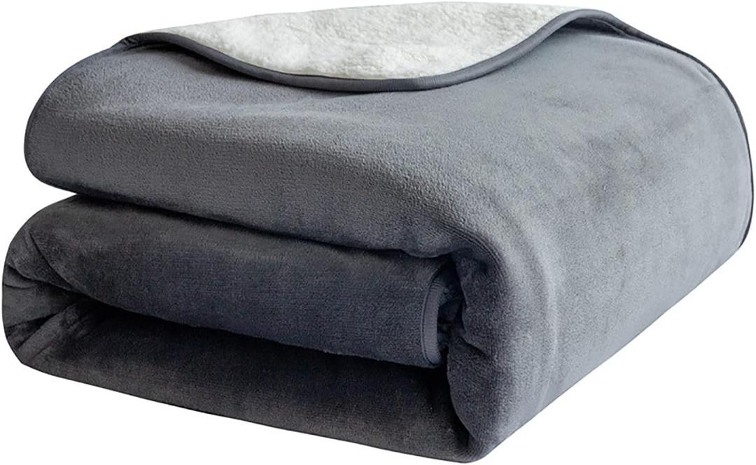 Waterproof Dog Blanket, 3-Layer Flannel and Sherpa Pet Throw, Reversible Protector Cover for Bed Couch Sofa, Grey, 50"x60"