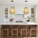 12" Boho Pendant Light, Bamboo Basket Hanging Lamp, Large