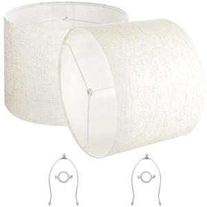 VEVOR Drum Lamp Shade 2 Set, 16 in Top x 16 in Bottom x 12 in High, Large Lampshade with Harp, Replacement Lamp Shade for Table Lamps Floor Lamps Pendant Lights, Easy Assembly Required (Light Linen)