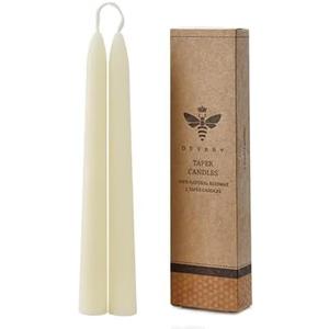 8'' Natural White Beeswax Taper Candles Set of 2, DEYBBY Smokeless and Dripless Beeswax Candles, 8Hrs Burn Time