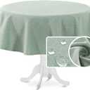 H.VERSAILTEX Linen Textured Tablecloth Round 60 inch Waterproof Decorative Table Cloth Spill-Proof Linen Look Cover for Party Table Extra Soft and Thick Fabric Wrinkle Free, Heather Sage