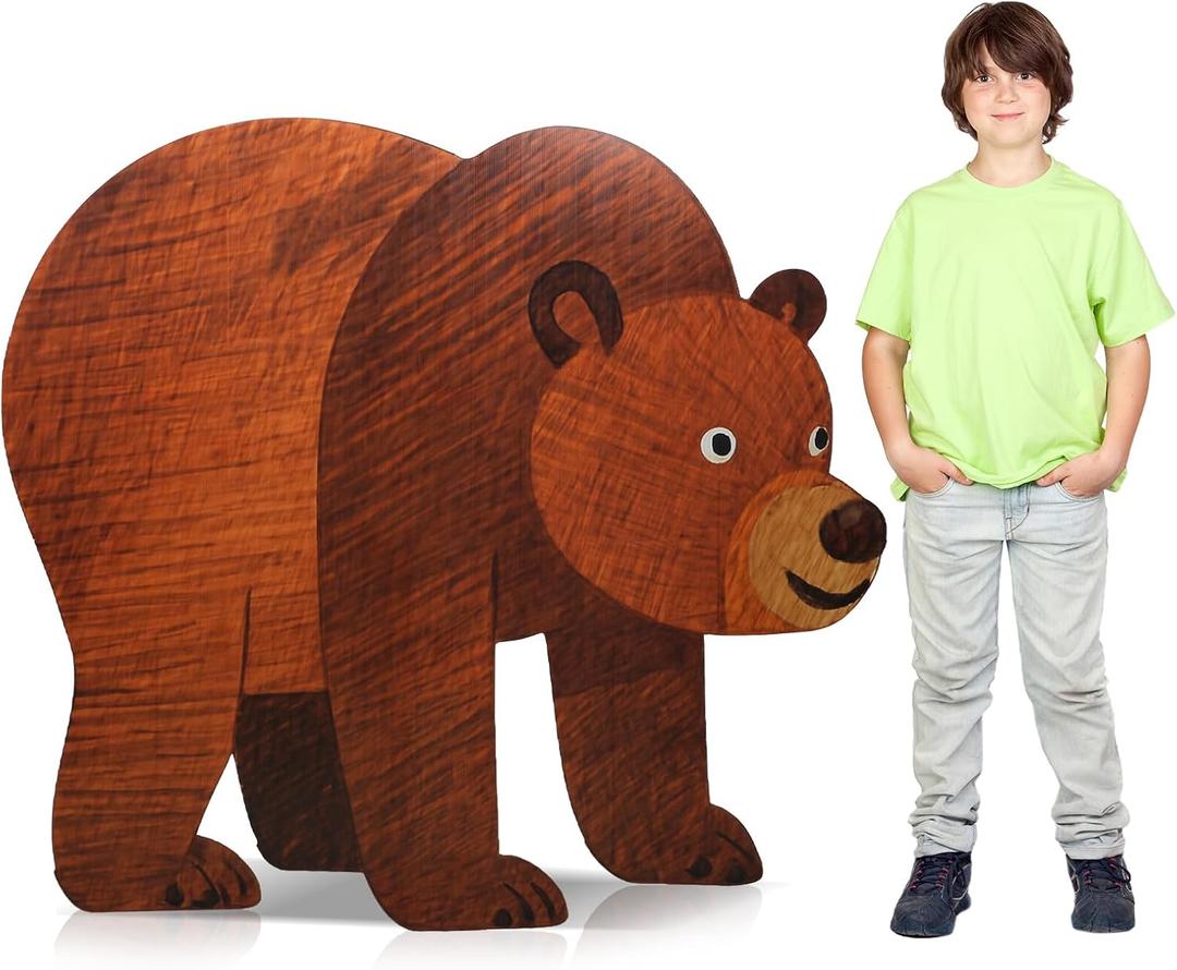 Yookeer 4 ft Brown Bear Cardboard Cutout Stand up Life Size Safari-Themed Birthday Party Decoration Jungle Cardboard Stand-up Photo Prop for Zoo Theme Vbs Event Backdrop Stand up Decorations