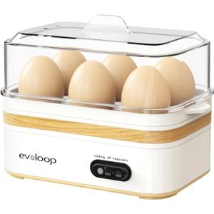 Rapid Egg Cooker Electric 6 Eggs Capacity, Soft, Medium, Hard Boiled, Poacher, Omelet Maker Egg Poacher With Auto Shut-Off, BPA Free-White