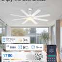60 Inch Ceiling Fans with Lights - 8 Blades White Ceiling Fan Remote/APP Control, Dimmable, Reversible Ceiling Fan for Indoor/Covered Outdoor