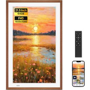 Uhale 21.5" Large Digital Picture Frame WiFi Wood with Remote Control, 1920 x 1080 FHD IPS No Touch Screen Electronic Photo Frames Wall Mount with 64GB, Support SD USB, Share Photos Videos Instantly