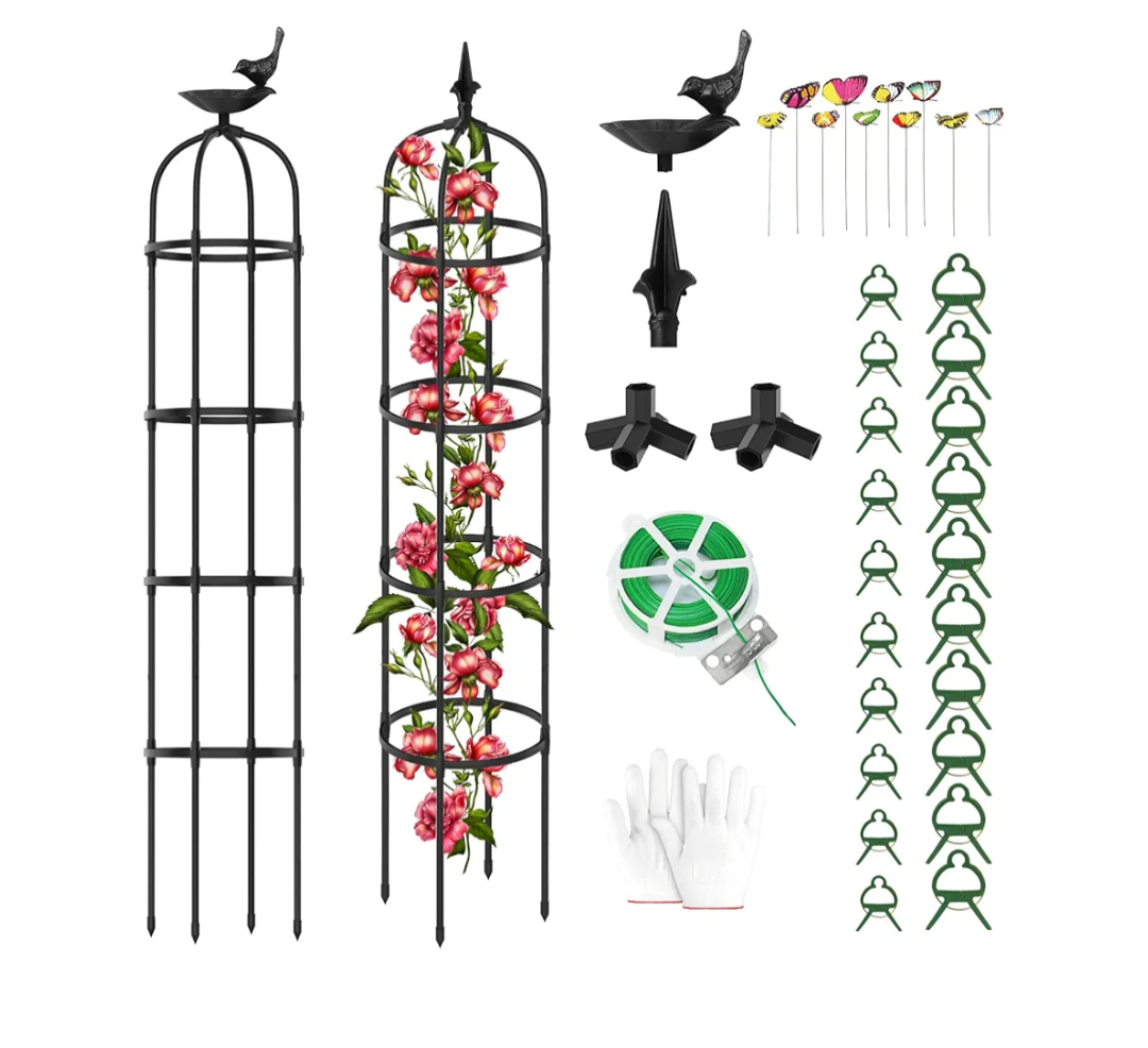 2 Pack Garden Obelisk Trellis for Climbing Plants Outdoor 6.6ft - 78", Rustproof PE Coated Metal Plant Cages & Supports, Heavy Duty Round Garden Trellis for Indoor Flowers, Pots, Vines