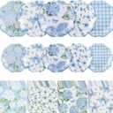 NatNarr 150 Pcs Floral Plates and Napkins, Blue and White Floral Party Supplies Include Hydrangea Flower Checkered Plates Napkins for Tea Party, Bridal Baby Shower, Spring Party