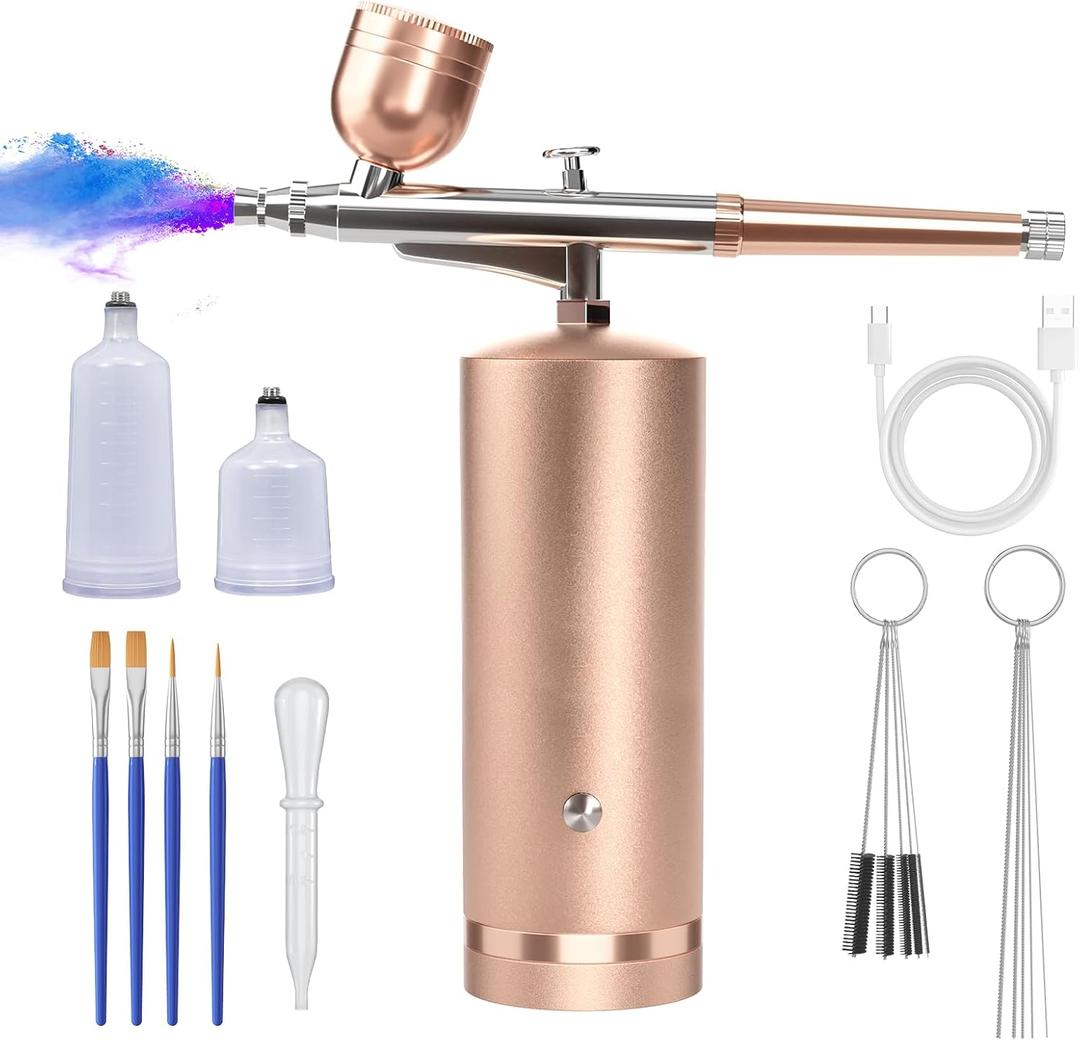 Airbrush Kit With Compressor - 48PSI Rechargeable Cordless Non-Clogging High-Pressure Air Brush Set with 0.3mm Nozzle and Cleaning Brush Set for Nail Art, Makeup, Painting, Cake Decor