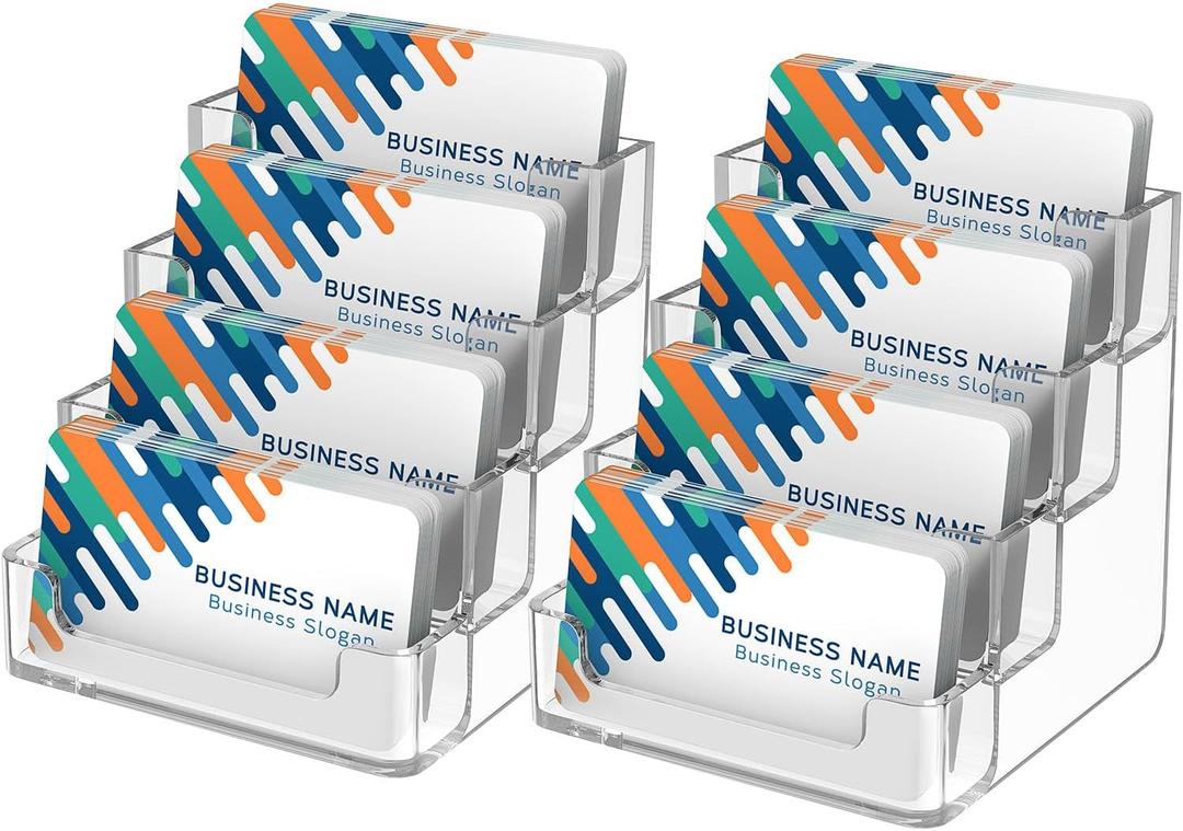 MaxGear Clear Business Card Holder, Acrylic Business Card Stand for Desk with 4 Tier, Clear Plastic Cards Display Holder for Exhibition, Home and Office, 320 Cards Capacity, 4 Pocket, 2 Pack