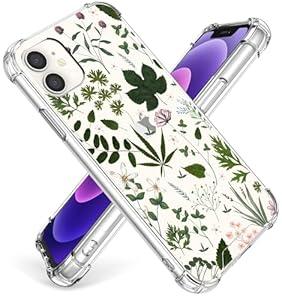 Cioroper Designed for iPhone 12(2020)/ iPhone 12 Pro(2020) 6.1inch Case, Cute Crystal Clear Protective Cover, Green Plants Flowers Floral Design[Not-Yellowing]Shockproof Slim Fit Designs for Women, Girls