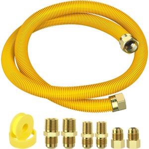 60" Flex Gas Line, Gas Dryer Connector Kit, Stove/Water Heater/Dryer Gas Line with Connectors 1/2" MIP 1/2"FIP 3/4"MIP, 5/8 in.OD(1/2 in. IDCoated Corrugated Stainless Steel Tubing 15/16-16"UN Nut