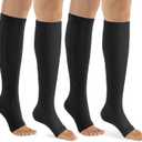 bropite Zipper Compression Socks Women & Men - 2Pairs Calf Knee High 15-20mmHg Open Toe Compression Stocking suit for Walking, L/XL