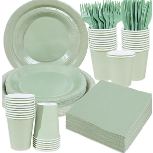 350 Pcs  Green Plastic Plates For Party, Emerald Green Disposable Plates Set, 50 Of Each 9" Dinner Plate Set, 7" Dessert Plate, Cups, Napkins & Cutlery Plastic Dinnerware Set Exquisite, Mint