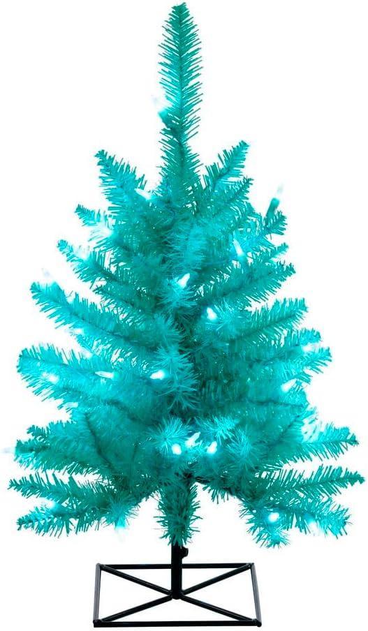Vickerman 2' x 20" Aqua Tinsel Christmas Tree with 50 Aqua LED Lights.