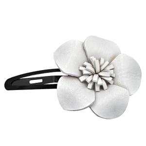 AeraVida Handmade White Leather Azalea Flower Barrette Clip Floral Design Fashion Hair Accessory Lightweight Vintage Style Statement Clip