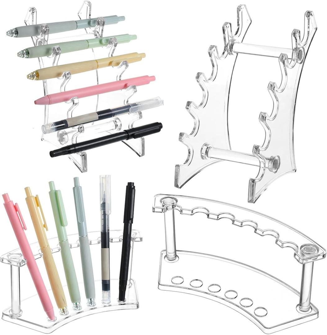4 Pack Pen Stand Display, Acrylic Brush Holder Clear Pen Holder 6-slots Display Stand for Makeup Brushes, Nail Brushes, Home Office Use
