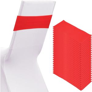 PATIKIL Premium Spandex Chair Sashes Bows, 25 Pcs Elastic Stretch Chair Cover Band Ties with Slider Buckle for Birthday Party Banquet Wedding Decoration, Bright Red