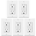 ELECTECK 5 Pack GFCI Outlet 15 Amp, Outdoor Weather Resistant (WR), Ultra Slim GFI Receptacles with LED Indicator, Ground Fault Circuit Interrupter, Wallplate Included, ETL Listed, White