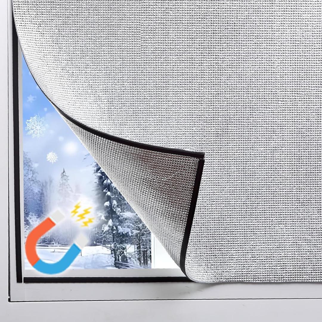 Magnetic Window Insulation Kit Suitable for Winter and Summer,Magnetic Strip and Heat Reflective Aluminum Film Kit Suitable for Home Window,RV Window,Self Adhesive Easy to Install(24"x36"(61x92cm))