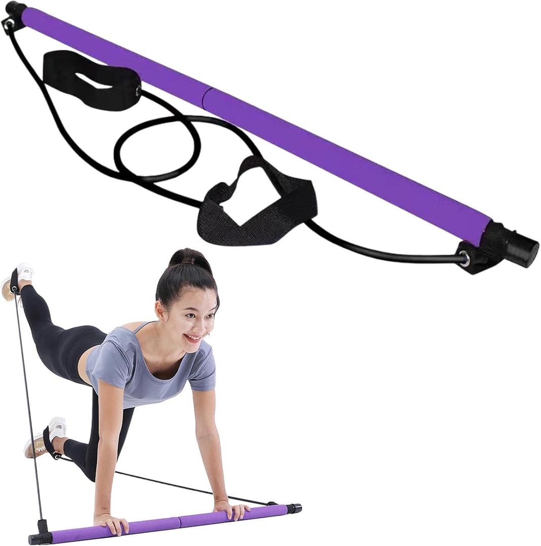 Pilates Bar Kit with Resistance Bands Multifunctional Pilates Bar for Women & Men Exercise Fitness Equipment for Women & Men Home Gym Pilates Yoga (Purple)
