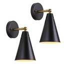 MWZ Modern Black Wall Sconces Lighting, 2 Pack Gold Rustic Lamp Fixture Farmhouse Simplicity Bronze Finish Arm Swing Industrial Wall Lights for Bedroom,Living Room,Reading,Kitchen