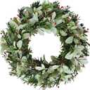 Bibelot 24 Inch Artificial Wreaths for Front Door, Winter Spring Decoration Wreath with Red Berry and Lamb Leaves, Evergreen Natural Wreath for Indoor Outdoor Farmhouse Festival Home Decor