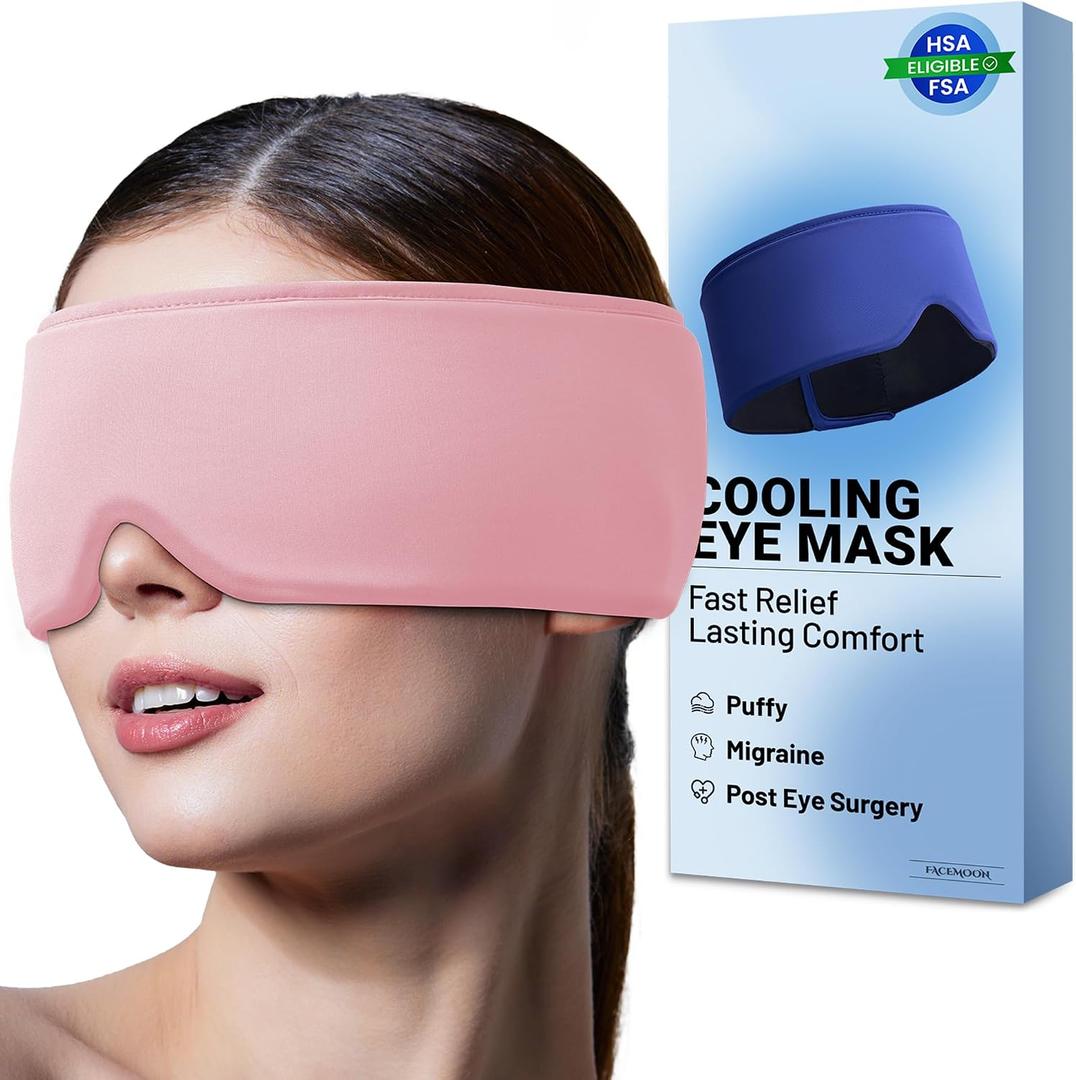 Cooling Eye Mask for Spa Care - Ultra-Flexible Ice Gel for Morning Depuffing & Dark Circles - 360 Eye Coverage - Luxury Self-Care Gifts - Cold Compress for migraines - Reusable Comfortable Pink