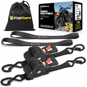 Stay There Retractable Ratchet Straps (2-Pack) - 1 Inch x 10 Feet (1800lb Break Strength) - Heavy Duty Auto Self Retracting Tie Down Straps for Truck, Cargo Trailer, Motorcycle & More - Black