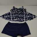 SEAFORM Women's Tankini Bathing Suits Two-Piece Tummy Control Swim Dress High Waist Printing Padded Swimsuits with Boyshorts (XX-Large, Navy Blue)