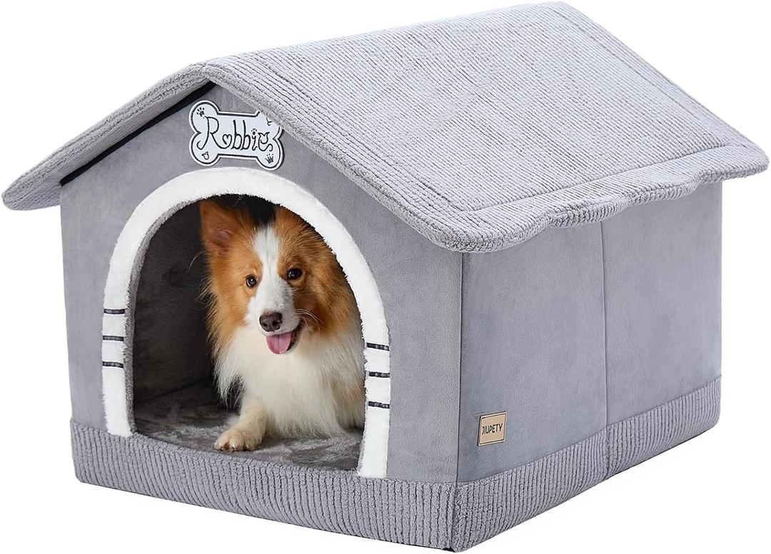 Jiupety Indoor Dog House with Frame, Large Dog Cave Bed, Insulated Cozy, Suitable for 25-60 lb, Large Plus (30"26"25"), Gray (Grey)
