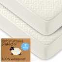 Niagara Crib 2 Pack 100% Waterproof Mattress Protector, Soft Breathable Crib Mattress Protector with Deep Pocket, Mattress Pad for Toddler and Baby (52x28, Beige) - Viscose Made from Bamboo