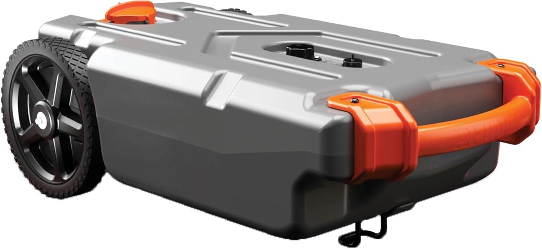 Camco Rhino 21-Gallon RV Portable Waste Tank - Features Large Heavy-Duty No-Flat Wheels & Low Drain Hole - Includes Removable Steel Tow Adapter, 3 Sewer Hose & More RV Accessories (39002)