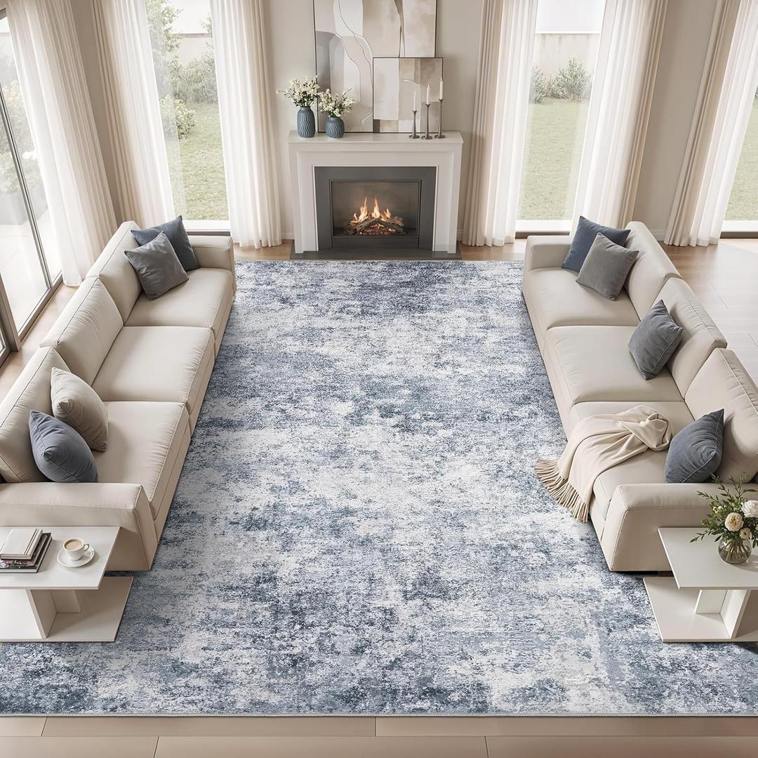 WITSHOCK 12x15 Area Rugs for Living Room: Machine Washable - Non Slip Modern Abstract Rug for Bedroom Under Dining - Stain Resistant for Household - Pet Owners (Blue)