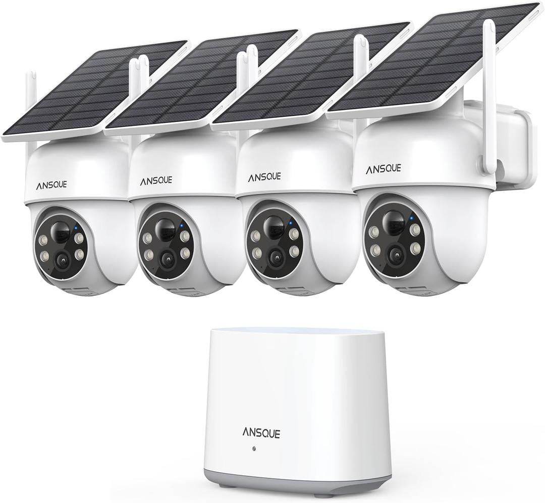 Security Cameras Wireless Outdoor Home System, 4 Camera Kit, No Subscription Fees, Solar Powered, Local Storage, 365-Day Battery Life, 360PTZ Surveillance, Auto Tracking, 2K Color Night Vision