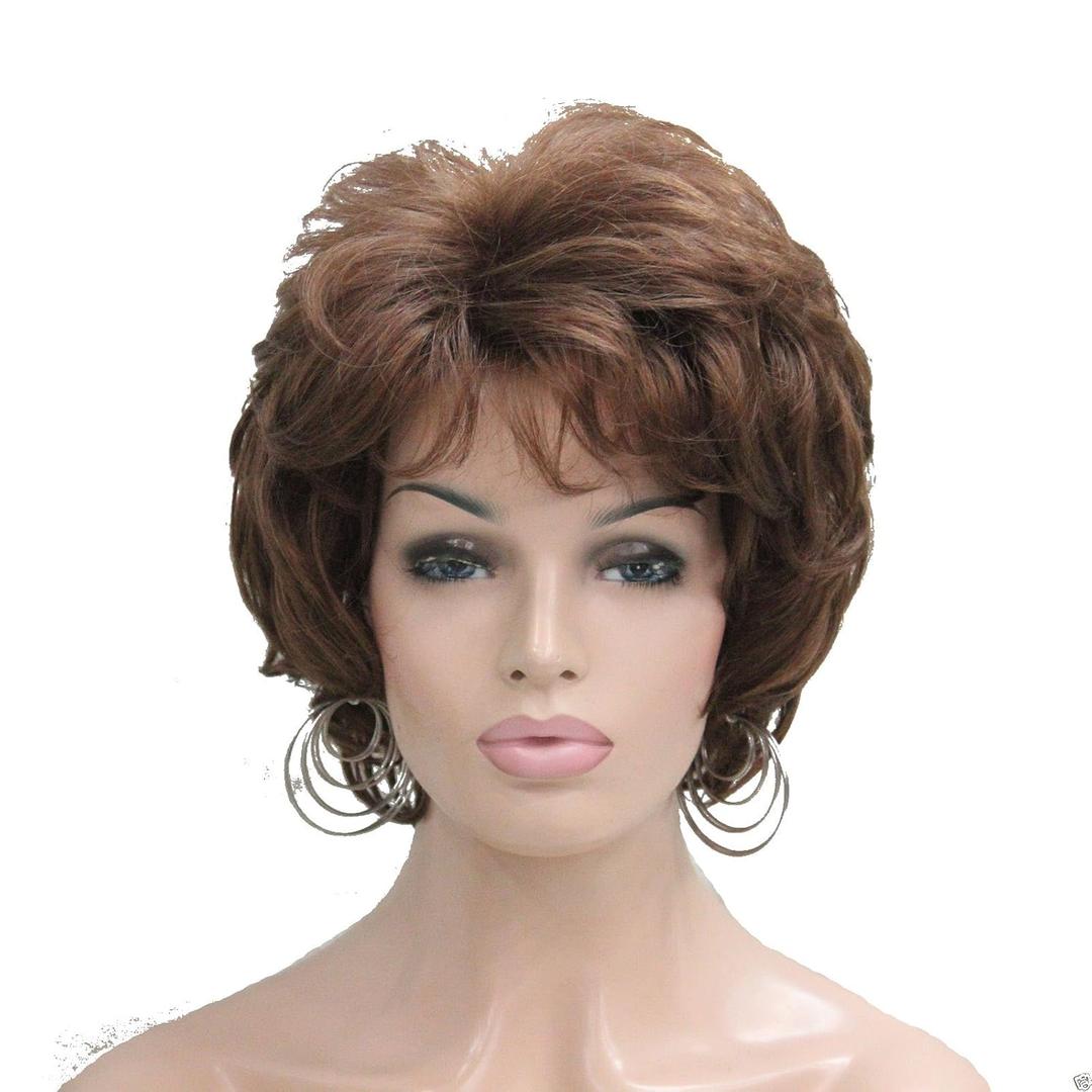 Lydell Women's Short Curly Wavy Wig Synthetic Hair Full Wig 6 inches (30 Medium Auburn)