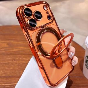 Magnetic Ring for iPhone 17 Pro Max Case Kickstand,[Compatible with Magsafe][Built-in Camera Lens Protector] Shockproof Phone Case for iPhone 17 Pro Max 6.9" - Orange