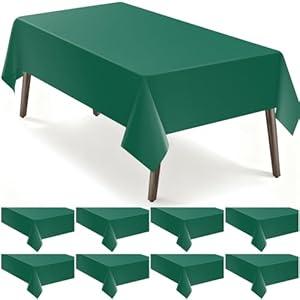 Kongdaoth Dark Green 8 Pack Plastic Tablecloth, Rectangle Tablecloths 54"x 108", Disposable Plastic Table Cover for Party Disposable Tablecloths