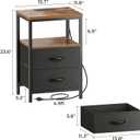 Huuger Nightstand with Charging Station, Side Table with Fabric Drawers, End Table with Open Shelf, Bedside Table with USB Ports and Outlets, Night Stand for Bedroom, Rustic Brown and Black