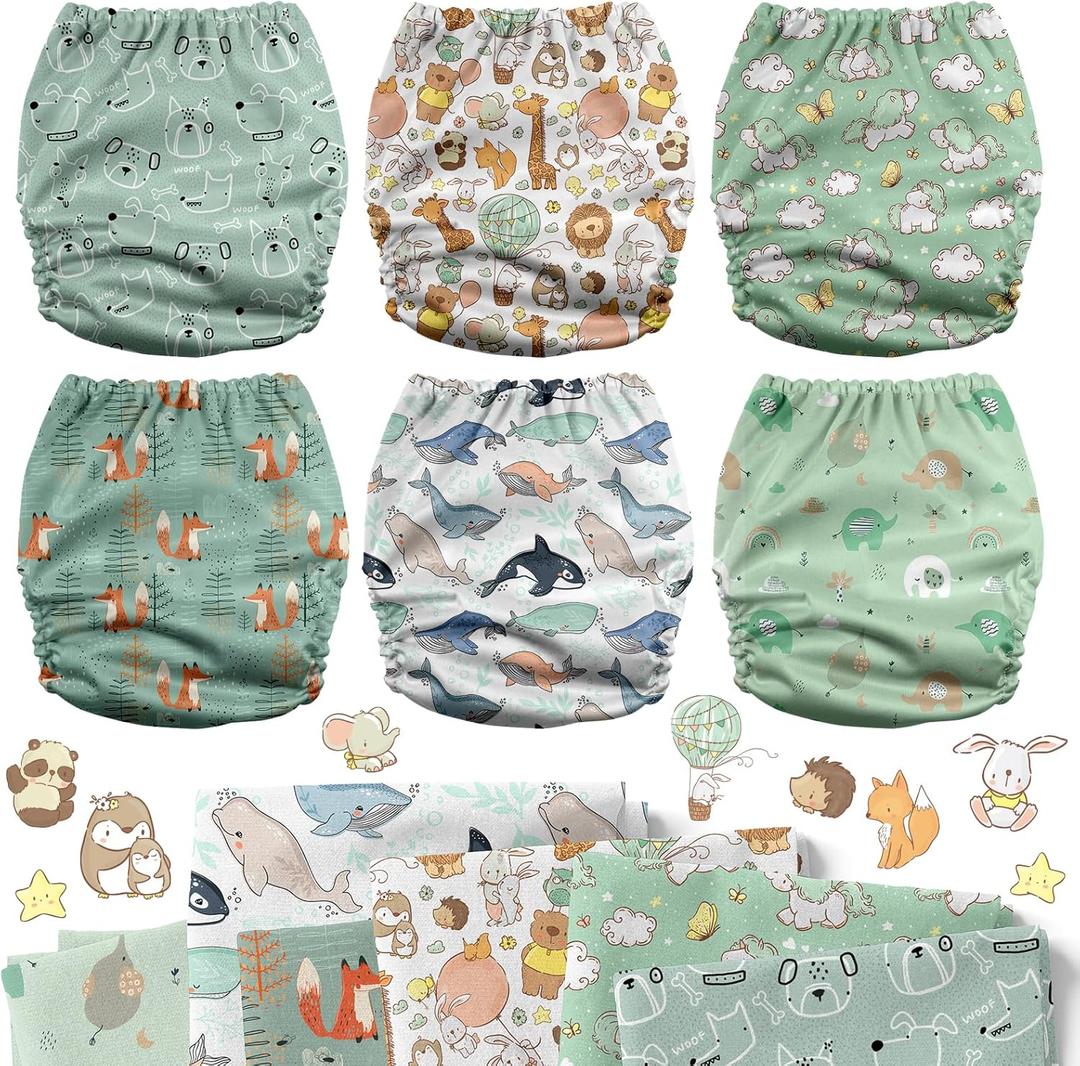 Mama Koala 3.0 Pocket Cloth Diapers for Babies with AWJ Lining, 6 Pack Reusable and Washable Pocket Diapers (Adorable Animal)