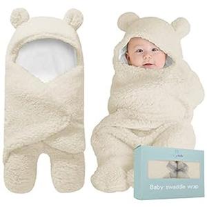 BlueMello Baby Swaddle Blanket | Ultra-Soft Plush Essential for Infants 0-6 Months | Receiving Swaddling Wrap Beige | Ideal Newborn Registry and Toddler Boy Accessories | Perfect Baby Girl Shower Gift