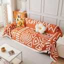 Boho Sofa Cover for Couch and Loveseat - Soft Chenille Furniture Protector for Dogs, 3 Cushion Couch Throw Cover, Pet Furniture Protector - Thick and Washable (Large:71"x118", Tassel Orange)