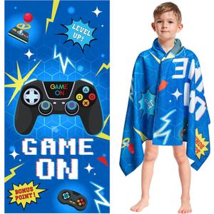 R HORSE Blue Video Game Beach Towel for Kid, 30 x 60 inch Microfiber Pool Towel Absorbent Quick Dry Beach Towel Sand Free Blanket for Summer Pool Party Supplie Bath Sport Travel Beach Swimming Camping