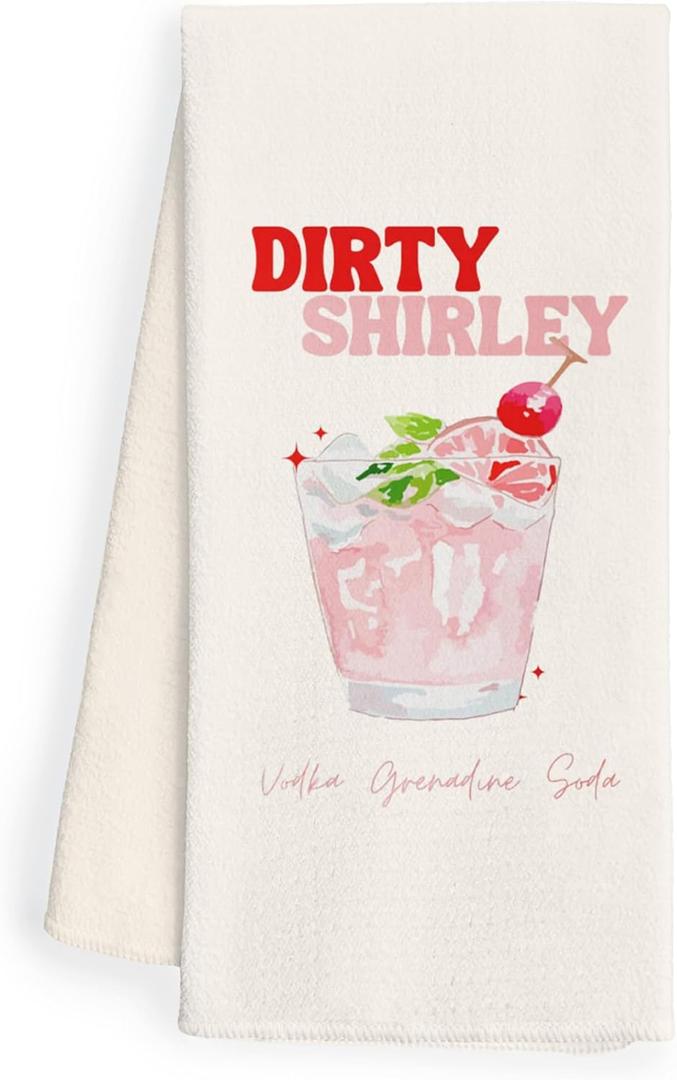 WFSM Dirty Shirley Cocktail Funny Kitchen Towels, Bar Towels for Home Bar Kitchen, Funny Kitchen Decor, Dish Towels for Kitchen Drying, Bar Cart Accessories and Decor, 16x24 Inches, 095-XS-MJ-1