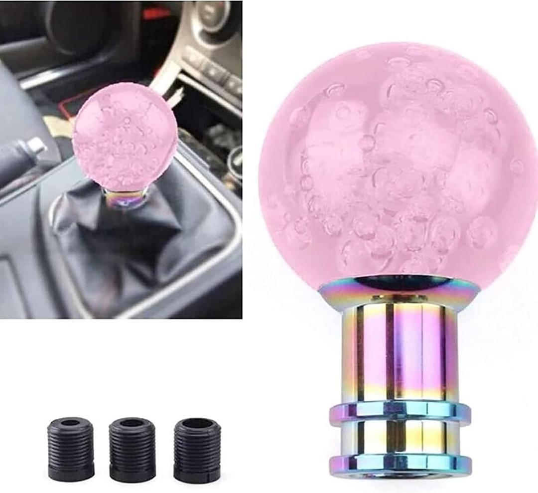 Gear Shift Knob Round Ball Shift Knob Crystal Transparent Bubble Gear Shifter Fit for Universal Manual Atomatic Transmission Vehicles (Pink)
