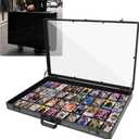 JIAYAN Trading Card Display Case: 34"x22" Aluminum Display Case with 2 Password Lock for Exhibitions - Portable Trade Show Display Table Top Showcase with Handle for Collectible Cards (Black)
