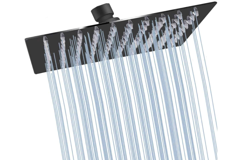 Black Shower Head GGStudy 6 inch Square Rain Shower Heads Stainless Steel High Pressure Ultra Thin Rainfall Bath Shower Self-cleaning Silicone Nozzle
