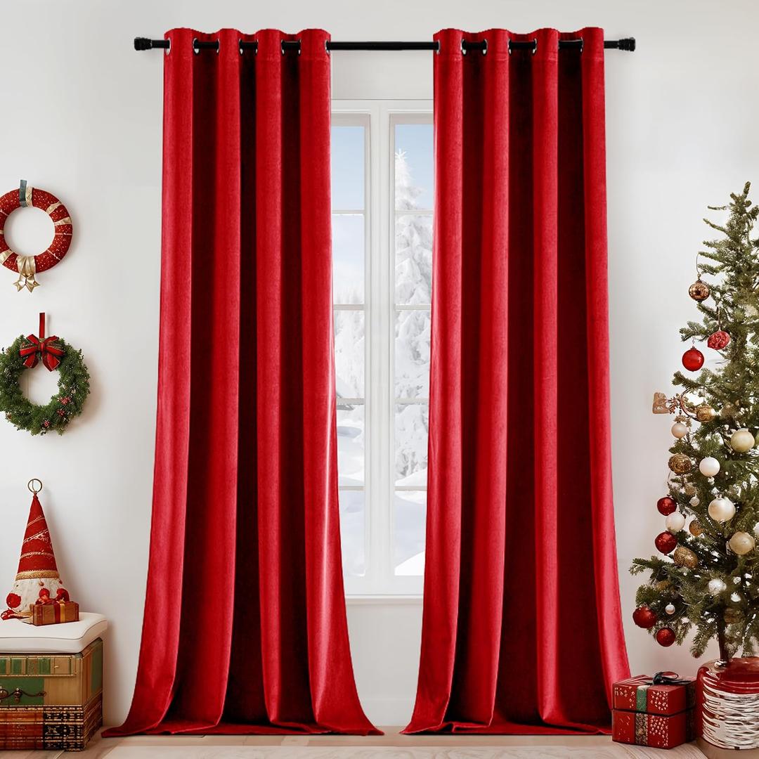 EMEMA Red Velvet Blackout Curtains 2 Panels W52xL90 Inch Grommet