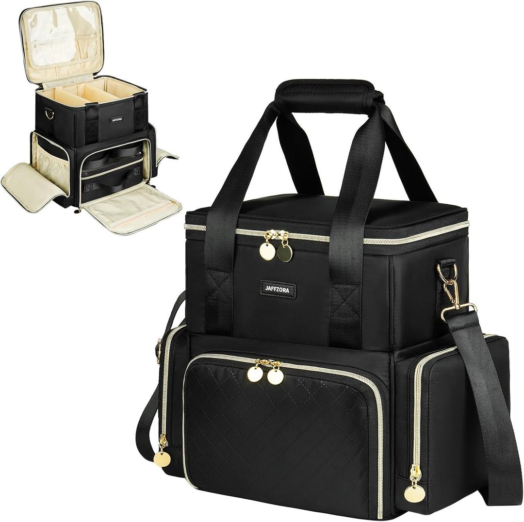 Extra Large Makeup Bag with 3 Removable Cases, Double Layers Travel Cosmetic Storage Organizer Bag with Detachable Dividers, Black (EXP 08/07/26)